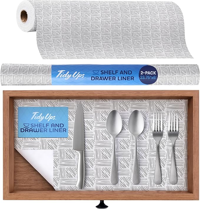 Self Adhesive Shelf Liner (2-Pack, 23.75in x 6ft) — Absorbent Felt Cabinet Liner for Shelves & Kitchen Drawers, Soft Glide Surface with Adjustable, Residue-Free Adhesive (Crosshatch)
