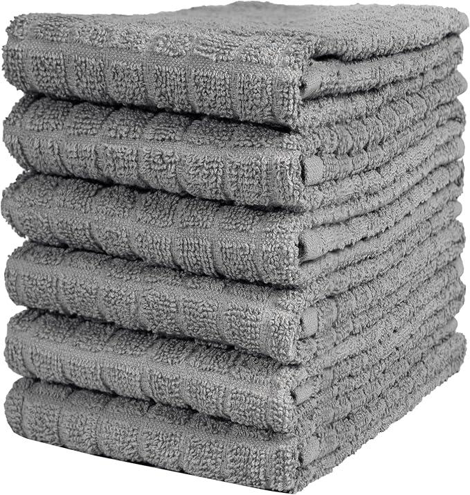 Premium Kitchen Towels (16”x 28”, 6 Pack) | Cotton Kitchen Hand Towels | Dish Towels | Kitchen Towels | Highly Absorbent Tea Towels Set | Grey
