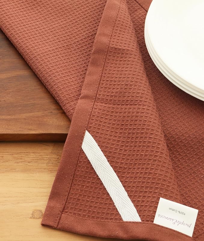 PurpleEssences Rust Waffle Weave Kitchen Towel, 100% Cotton, 15x25 Inches, with Hanging Loop Ultra Soft Absorbent Quick Drying Dish Cloth, Tea and Hand Towels, 4 Pack - Christmas Holiday Winter - Rust