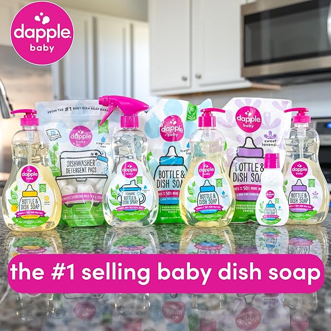 Dapple Baby Bottle & Dish Foaming Power Spray, Hypoallergenic Dish Soap for Baby Bottles, Powered by Plants, Fragrance Free, 16.9 Fl Oz (Pack of 2)