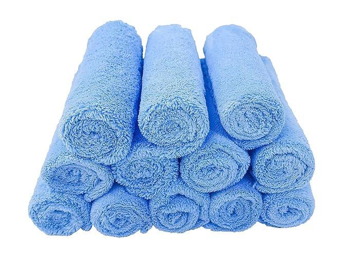 Kyapoo Baby Washcloths 12 Pack 12x12 Inches Microfiber Coral Fleece Extra Absorbent and Soft for Newborns, Infants and Toddlers-Blue