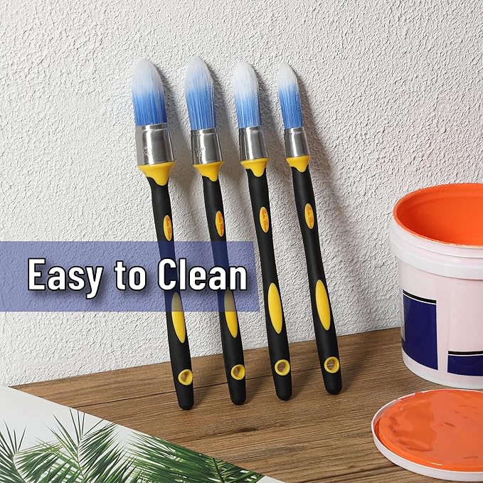Bates- Trim Paint Brush, 4pcs, 0.4", 0.6", 0.8" & 1", Black & Yellow Handle, Trim Brushes for Painting