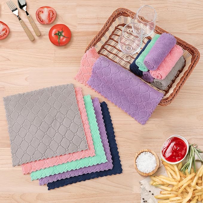 Homaxy 12 Pack Kitchen Cloths Dish Towels (10" x 10", Purple), Super Soft and Absorbent Dish Cloths, Coral Velvet Microfiber Cleaning Cloth, Nonstick Oil Fast Dry Dishcloths