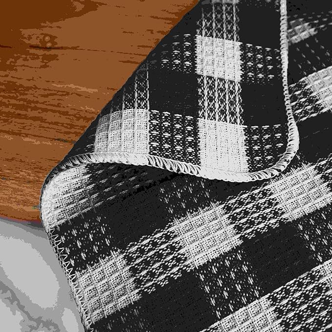 Blue Needles Waffle Weave Check Plaid Dish Cloths, 12x12 Inches 100% Cotton Set of 8 Dish Towels for Kitchen, Ultra Soft & Absorbent Kitchen Towels for Quick Drying Spring Summer - Black & White