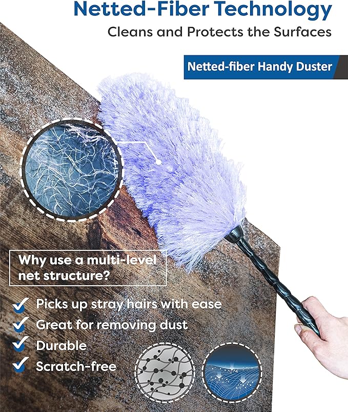 Feather Duster Kit with 5.6ft Extension Pole, 4 Dusting Brush for Cleaning Home Wall Ceiling Fan Cobweb, Microfiber Static Washable Dusters, Pink Violet