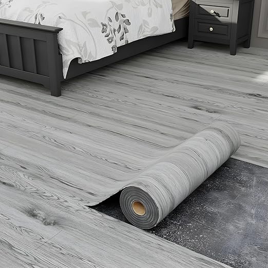 Oxdigi Peel and Stick Vinyl Flooring 2 Rolls 23"x 393"/128 Sq.Ft, Self Adhesive Vinyl Floor Tiles Wood Plank Flooring Waterproof Wear-Resistant for Any Room, Easy DIY Floor Coverings, Grey Wood