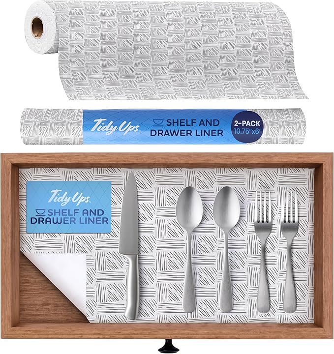 Self Adhesive Shelf Liner (2-Pack, 10.75in x 6ft) — Absorbent Felt Cabinet Liner for Shelves & Kitchen Drawers, Soft Glide Surface with Adjustable, Residue-Free Adhesive (Crosshatch)