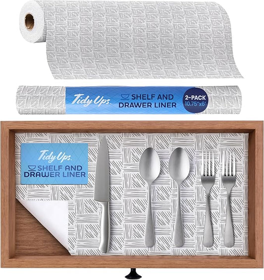 Self Adhesive Shelf Liner (2-Pack, 10.75in x 6ft) — Absorbent Felt Cabinet Liner for Shelves & Kitchen Drawers, Soft Glide Surface with Adjustable, Residue-Free Adhesive (Crosshatch)
