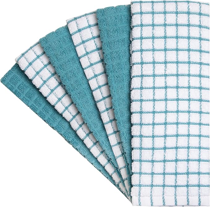 Bumble Kitchen Towels | 100% Cotton Dish Towels with Hanging Loop | 16"x 28" | 380GSM | Absorbent Kitchen Towel Set | 6 Pack, Aqua