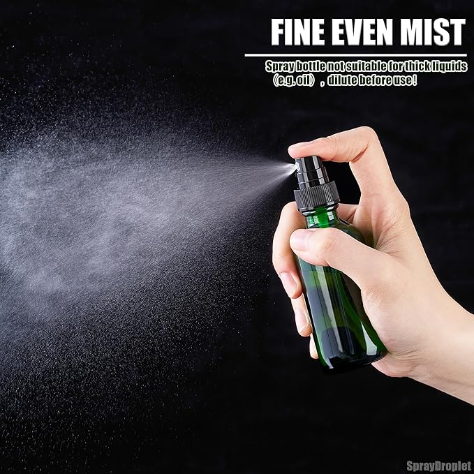 2 oz Glass Spray Bottles, Reusable Fine Mist Sprayer Small Spray Bottle, Leak-Proof Design, Perfect for Travel, Skin Care, Perfumes, Botanical, Cleansing (Green, 2oz-48pcs)