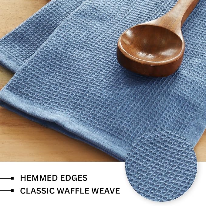 PurpleEssences Waffle Weave Kitchen Towel, 100% Cotton, 15x25 Inch, with Hanging Loop Ultra Soft Absorbent Quick Drying Dish Cloth, Tea and Hand Towels, 4 Pack - Christmas Holiday Winter - Smoky Grey