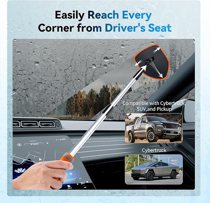 XINDELL Windshield Cleaning Tool, Interior & Inside Car Windshield Cleaner with Microfiber Pads, Extendable Handle & 360° Head, Streak-Free Glass Cleaning Kit for Cars Trucks