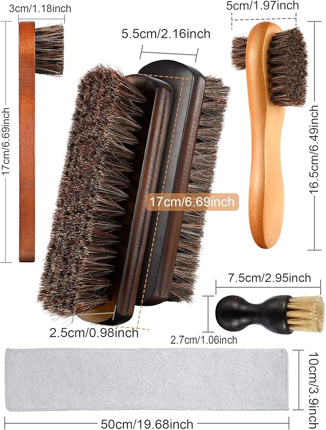 Youngjoy 6 Pieces Horsehair Shine Shoes Brush Kit Polish Dauber Applicators (B)