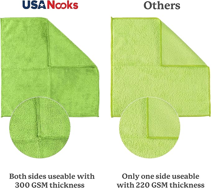 USANOOKS Microfiber Cleaning Cloth Light Green - 12 Pcs 12.5"x12.5" - High Performance - 1200 Washes, Ultra Absorbent Towels Weave Grime & Liquid for Streak-Free Mirror Shine - Car Washing Cloth