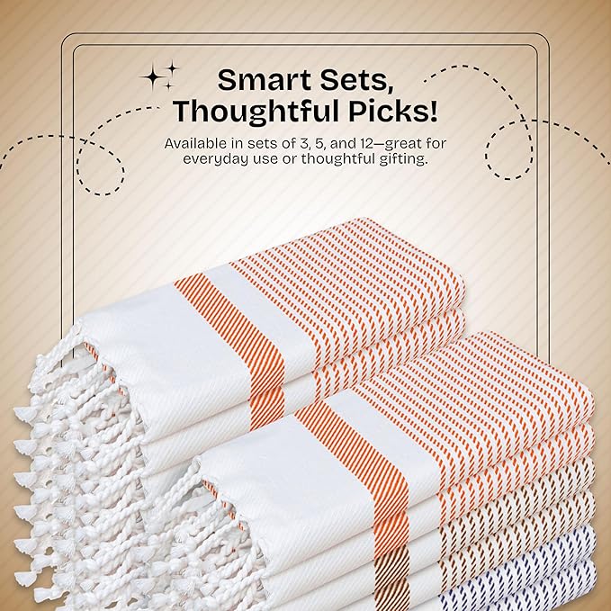 Multi Color Kitchen Towels 16x26 Inch, 12 Pack, 100% Cotton, Ultra Absorbent, Fast Dry, Machine Washable, Drying Dishes, Cleaning, Everyday Use - Orange, Brown, Indigo Blue