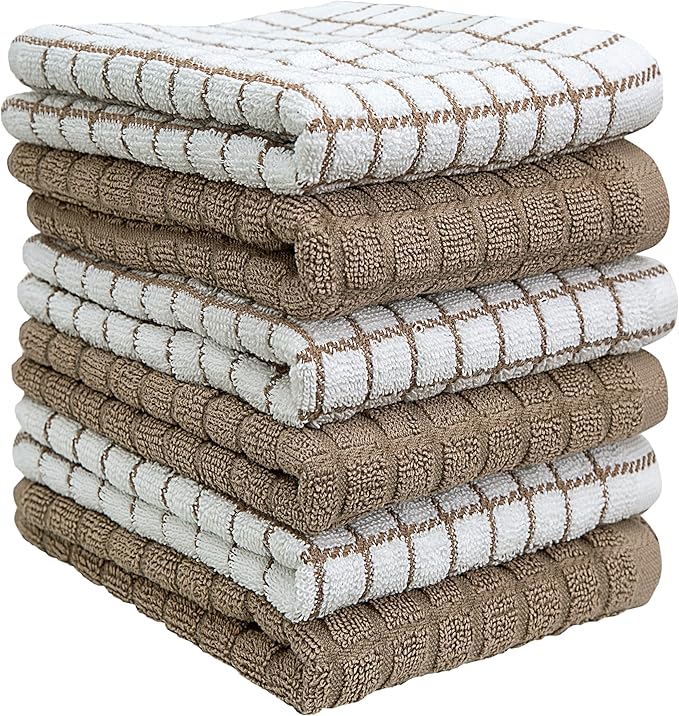 Bumble Kitchen Towels | 100% Cotton Dish Towels with Hanging Loop | 16"x 28" | 380GSM | Absorbent Kitchen Towel Set | 6 Pack, Tan