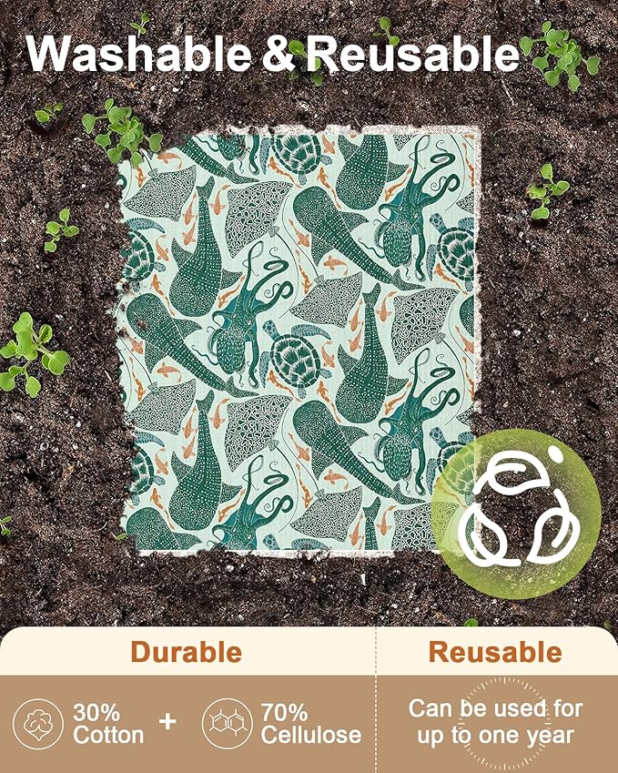 Swedish Dishcloths for Kitchen with Hooks - Reusable Dish Cloths for Washing Dishes Fast Drying Cute Fun 5 Pack Swedish Dish Towels Washable Cleaning Sponge, Deep Sea Fish
