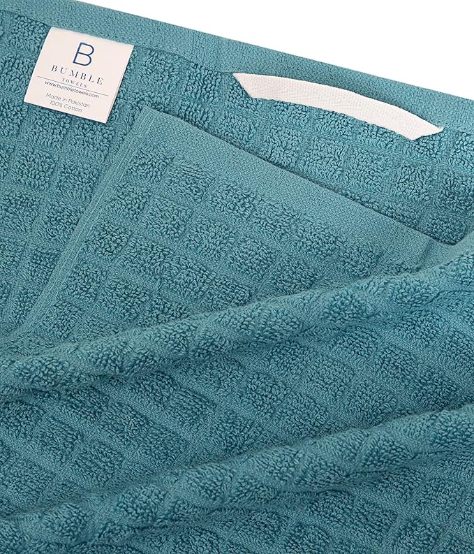 Bumble Kitchen Towels | 100% Cotton Dish Towels with Hanging Loop | 16"x 28" | 380GSM | Absorbent Kitchen Towel Set | 6 Pack, Aqua