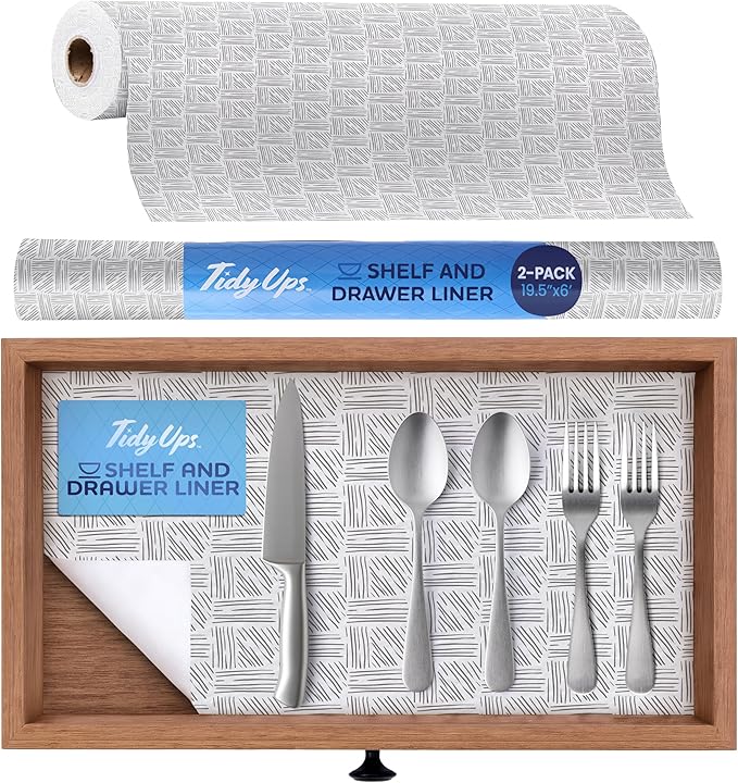 Self Adhesive Shelf Liner (2-Pack, 19.5in x 6ft) — Absorbent Felt Cabinet Liner for Shelves & Kitchen Drawers, Soft Glide Surface with Adjustable, Residue-Free Adhesive (Crosshatch)