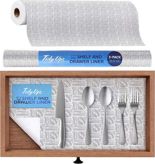 Self Adhesive Shelf Liner (2-Pack, 19.5in x 6ft) — Absorbent Felt Cabinet Liner for Shelves & Kitchen Drawers, Soft Glide Surface with Adjustable, Residue-Free Adhesive (Crosshatch)
