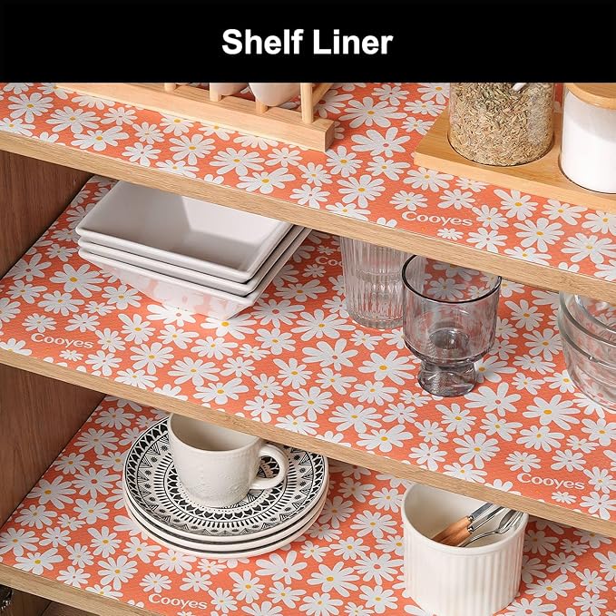 Cooyes Shelf Liner – Premium Non-Adhesive Cabinet & Drawer Liner for Kitchen – Waterproof Shelf Paper with Modern Pattern – Durable EVA Cabinet Mat – Easy to Cut （17.5" W x 78.7" L）