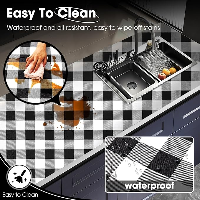 Drawer and Shelf Liner, Non-Slip Kitchen Cabinet Liners Non-Adhesive Thick Strong Grip Waterproof Washable Mats Protect Dresser Shelves Cupboard Bathroom Cabinets, Buffalo Plaid, 24 in X 10 FT