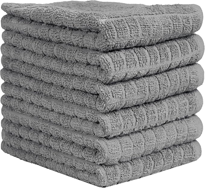 Premium Kitchen Towels (16”x 28”, 6 Pack) | Cotton Kitchen Hand Towels | Dish Towels | Kitchen Towels | Highly Absorbent Tea Towels Set | Grey