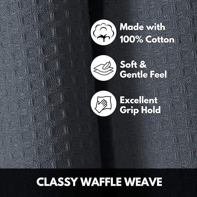 Gray Kitchen Towels – Waffle Weave, 100% Cotton, Soft & Absorbent, Fast Dry, Durable, 16x26 Inches, Perfect for Dish Drying, Bar, Cleaning, and Everyday Use, Set of 12, Grey