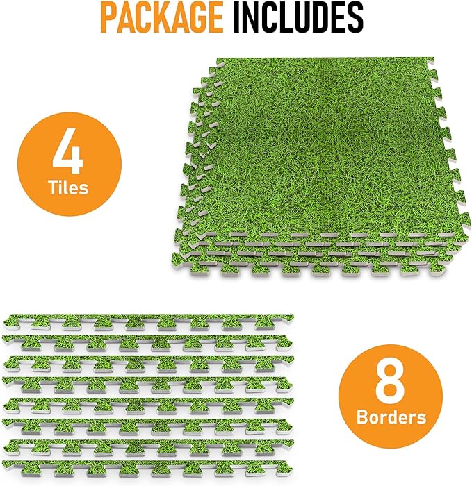 HomeCube USA 3/8 Inch Thick Interlocking Wood Grain Foam Floor Tiles for Home, Office, Workout Equipment Space, Commercial Areas, Anti-Fatigue Flooring Padding 24x24 in. Green Grass, 16 SQ Ft -4 Tiles