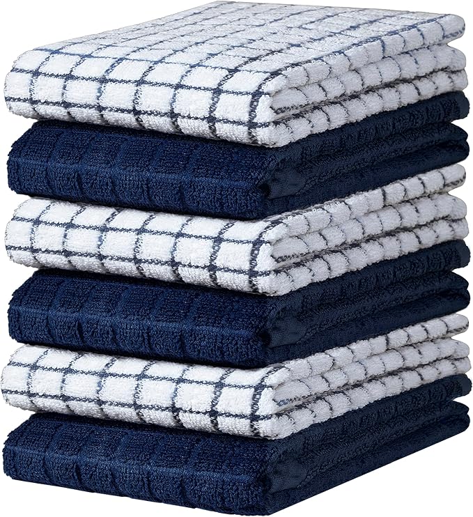 Bumble Kitchen Towels | 100% Cotton Dish Towels with Hanging Loop | 16"x 28" | 380GSM | Absorbent Kitchen Towel Set | 6 Pack, Navy