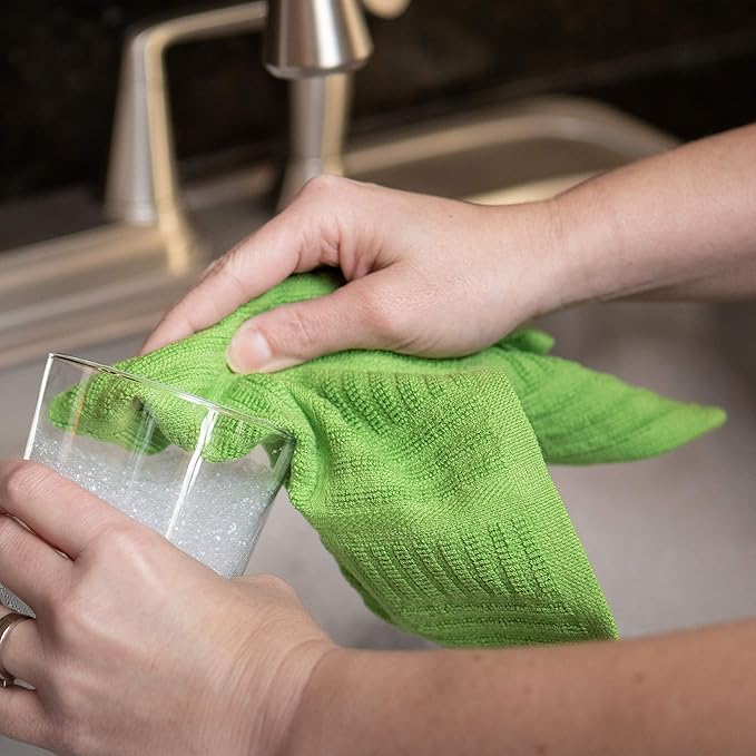 Sticky Toffee Cotton Dishcloths Set of 8, Green and White, 12 x 12 in, Absorbent Reusable Tea Towels and Cleaning Cloths, Oeko-Tex Cotton