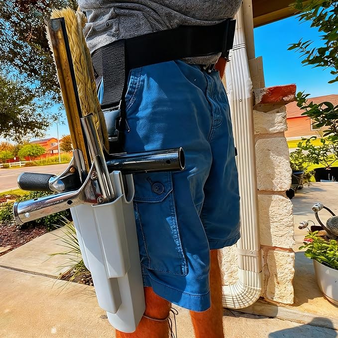 Window Cleaning Holster with Belt, Removable Side Bucket, Detachable Squeegee Holder Tool, Carry Multiple Tools on Waist, Ideal Cleaners Kit