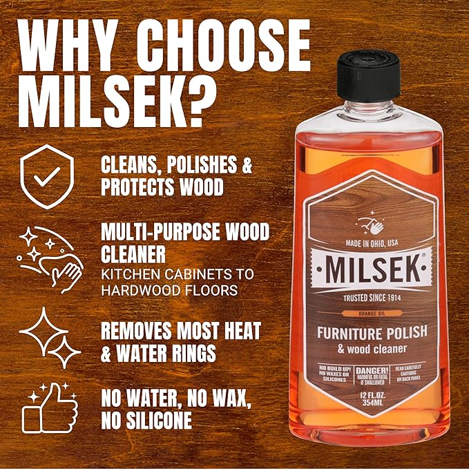 Milsek Furniture Polish, Orange Oil Furniture Cleaner and Polish Cloth, 12 fl oz