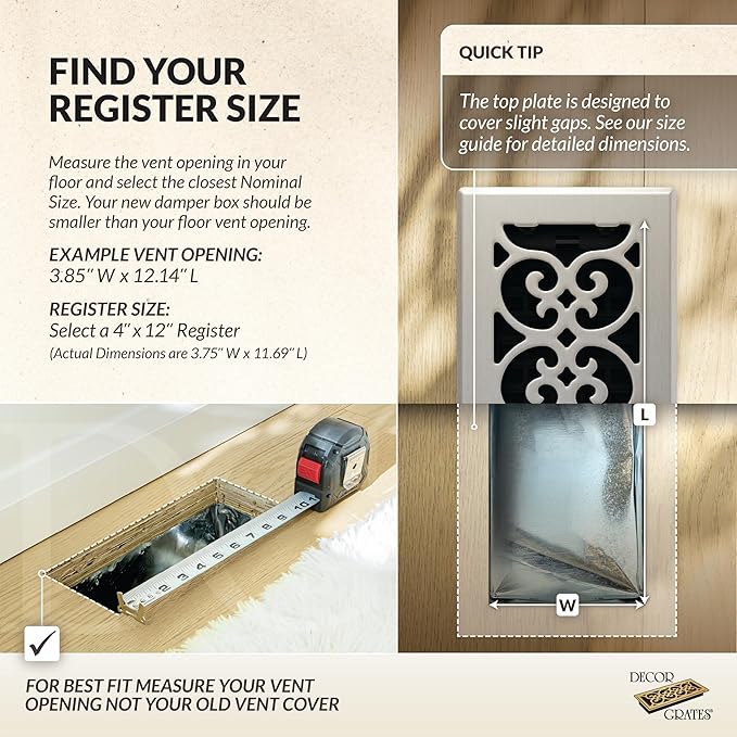Decor Grates SPH412-NKL Floor Register, 4x12, Brushed Nickel Finish