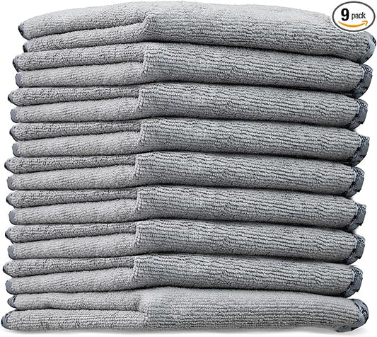 Chemical Guys Microfiber Towels for Cars Microfiber Cleaning Cloth Gray Drying Towels Car Detailing for Wash Interior and Glass, 14 x 12 Inch - 9 Pack