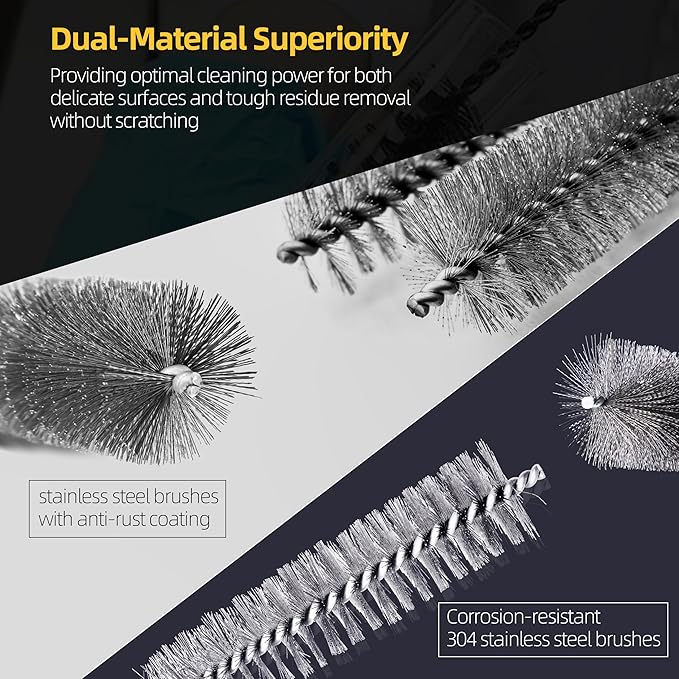 7Pcs Wire Tube Brushes Set,Stainless Steel Bottle Brush ,12" Long Wire Bore Brushes for Deep Cleaning Pipes,Tubes,Narrow Spaces, Engine Parts, Home Brew(1/4"-1" Sizes)
