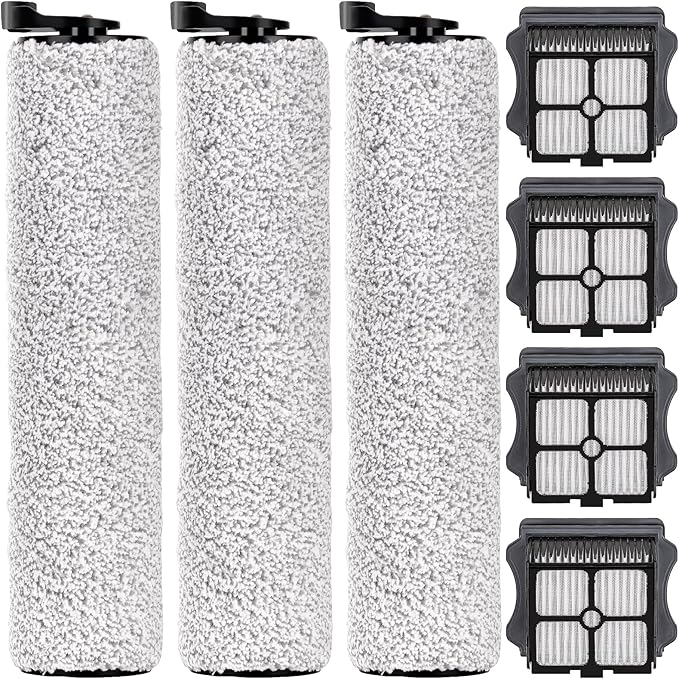 (7 Pieces) Replacement Brush Rollers and HEPA Filters Compatible with Tineco Floor One S3/ iFloor 3 Cordless Wet Dry Vacuum Cleaner, Replacement Parts Accessories Kit, 3 Brush Rollers, 4 HEPA Filters