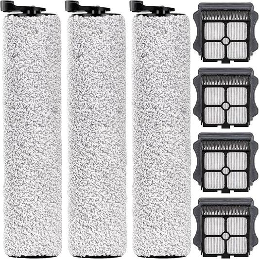 (7 Pieces) Replacement Brush Rollers and HEPA Filters Compatible with Tineco Floor One S3/ iFloor 3 Cordless Wet Dry Vacuum Cleaner, Replacement Parts Accessories Kit, 3 Brush Rollers, 4 HEPA Filters