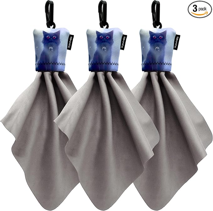 SPUDZ Classic Microfiber Lens Cleaner – Clip-On Pouch, Washable – for Binoculars, Scopes, Glasses, Screens | Cat, 6 x 6 Inch (3-Pack)