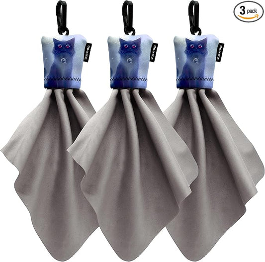 SPUDZ Classic Microfiber Lens Cleaner – Clip-On Pouch, Washable – for Binoculars, Scopes, Glasses, Screens | Cat, 6 x 6 Inch (3-Pack)
