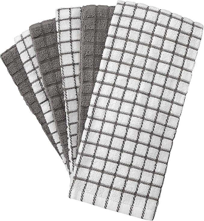 Bumble Kitchen Towels | 100% Cotton Dish Towels with Hanging Loop | 16"x 28" | 380GSM | Absorbent Kitchen Towel Set | 6 Pack, Gray