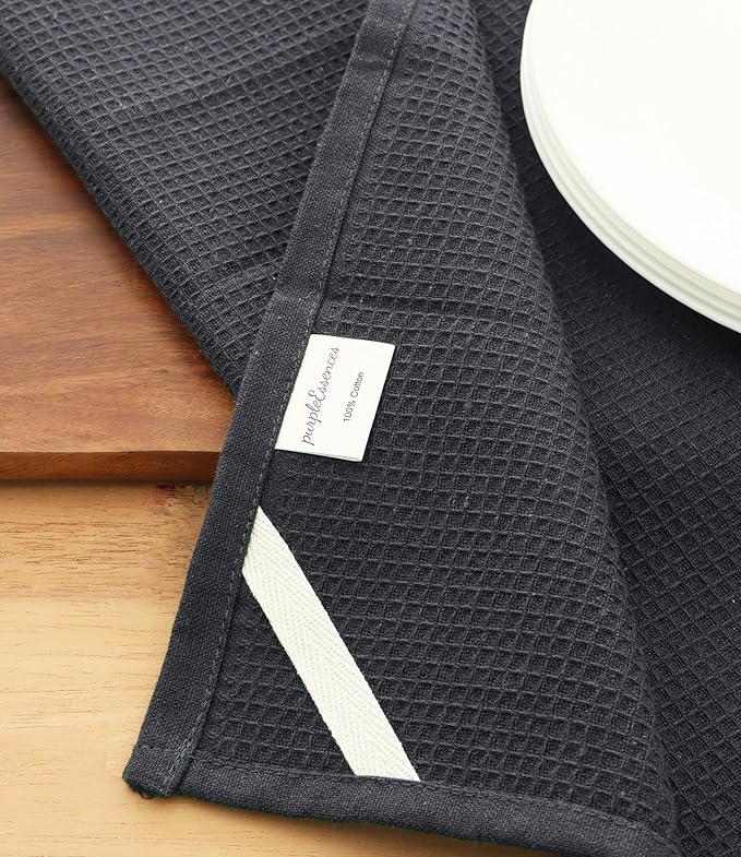 PurpleEssences Waffle Weave Kitchen Towel, 100% Cotton 15x25 Inches, with Hanging Loop Soft Absorbent Quick Drying Dish Cloth, Tea and Hand Towels, 6 Pack - Christmas Holiday Winter - Dark Grey