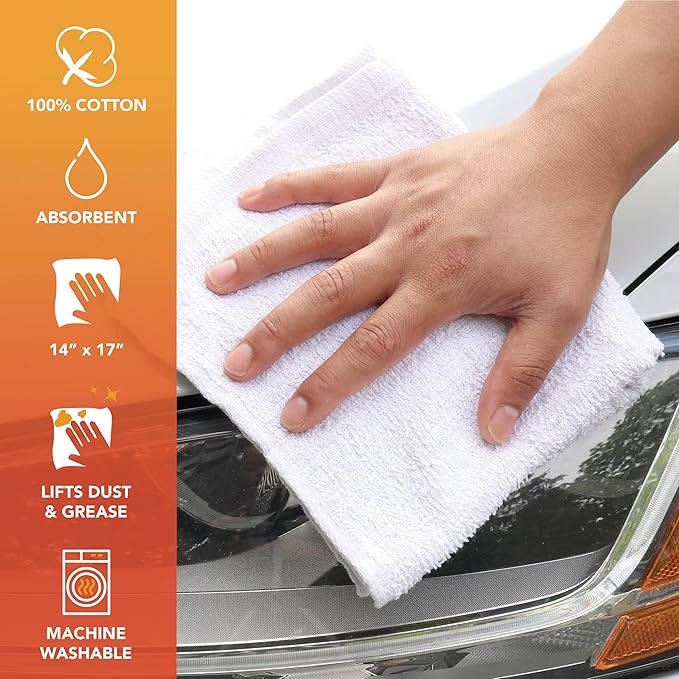 Arkwright TT60 Terry Cloth Towels for Cleaning - (Pallet of 7500) 100% Cotton Washable Heavy Duty Bar Mop, Absorbent & Quick Drying, Bag of Rags for Kitchen, Auto Shop, and Garage, 14 x 17 in, White