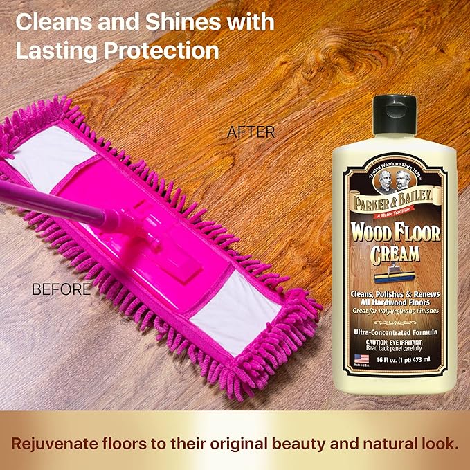 Parker & Bailey Wood Floor Cream for Hardwood, Laminate & Faux Floors, Shine Restorer & Cleaner for Home, Cuts Grease, 16 oz
