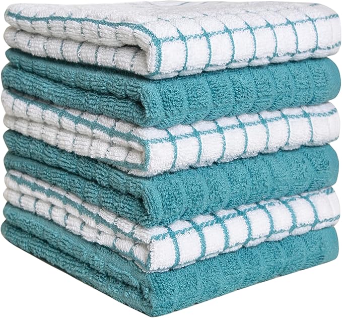 Bumble Kitchen Towels | 100% Cotton Dish Towels with Hanging Loop | 16"x 28" | 380GSM | Absorbent Kitchen Towel Set | 6 Pack, Aqua
