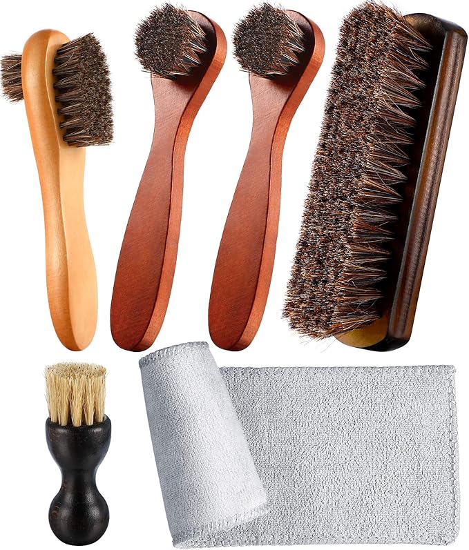 Youngjoy 6 Pieces Horsehair Shine Shoes Brush Kit Polish Dauber Applicators (B)