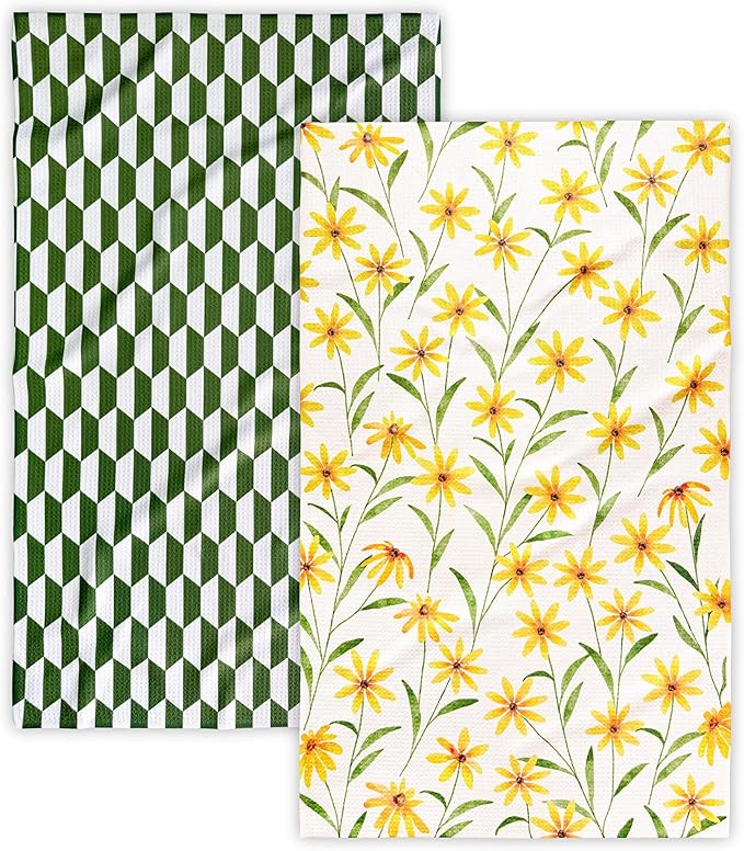 Kitchen Towels, 18" x 30" Tea Towels for Kitchen, Quick Dry Dish Towels for Kitchen Drying, Daisy Whimsy Series, 2-Pack