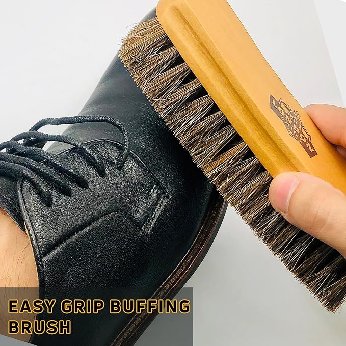 Shoe Brush 4 Pcs Horsehair Shine Shoes Brush Kit Dauber Applicator for Cleaning Leather Shoes Boots Suede Cleaner Brush Buffing Brush with Microfiber Shoe Cleaning Cloth Premium Shoe Polish Kit.