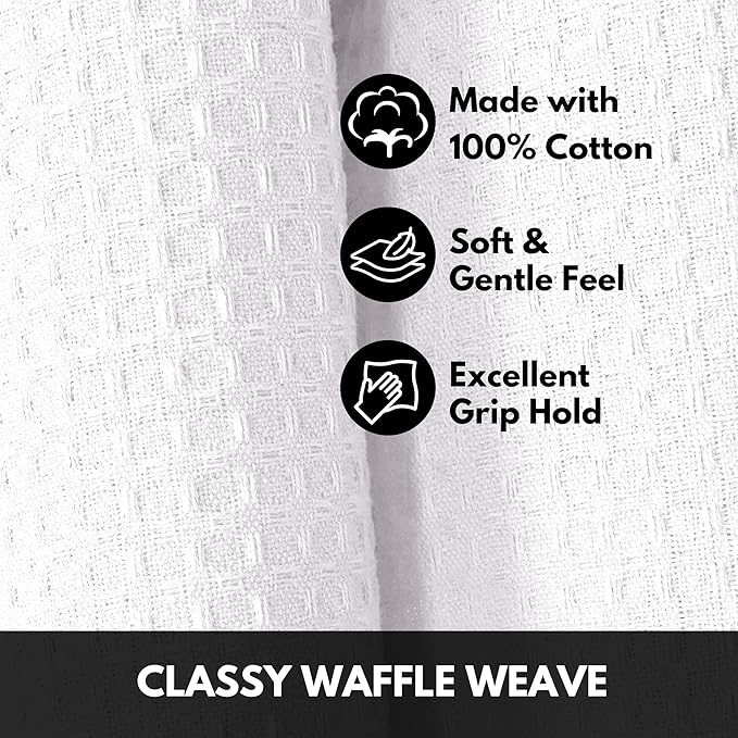 White Waffle Kitchen Dish Towels 100% Cotton, Soft, Absorbent, Quick Drying, Multipurpose Use, Bar & Hand Towels, 16x26 Inches, Durable, Machine Washable, Reusable, Set of 12