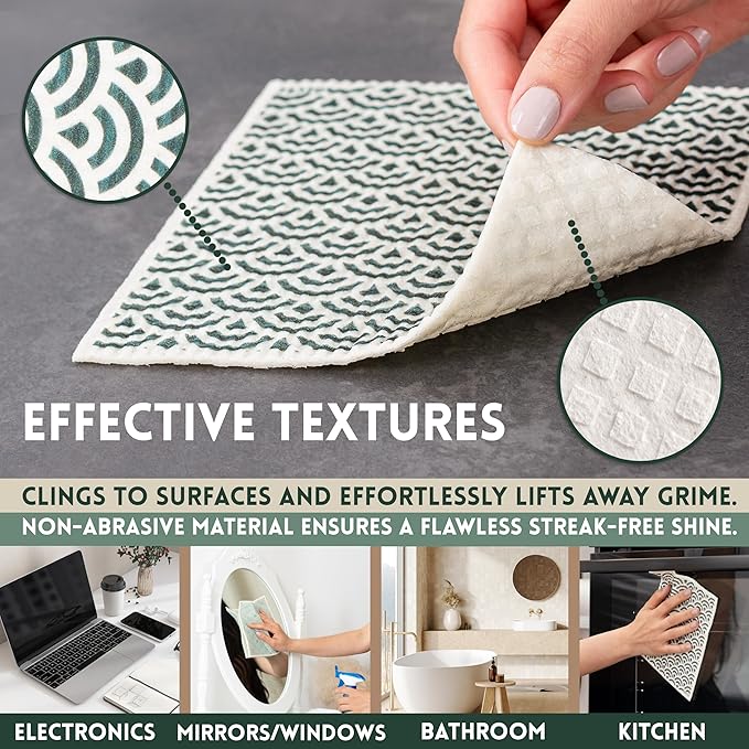 DECEE Swedish Dishcloths (Mosaic), 5-Pack, Reusable, Washable Cellulose Cotton Kitchen Cloths,Replace Paper Towels, Sponges, Dish Rags